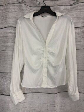 Fate Button-Up Shirt With Ruched Front & Checkered Texture Size S